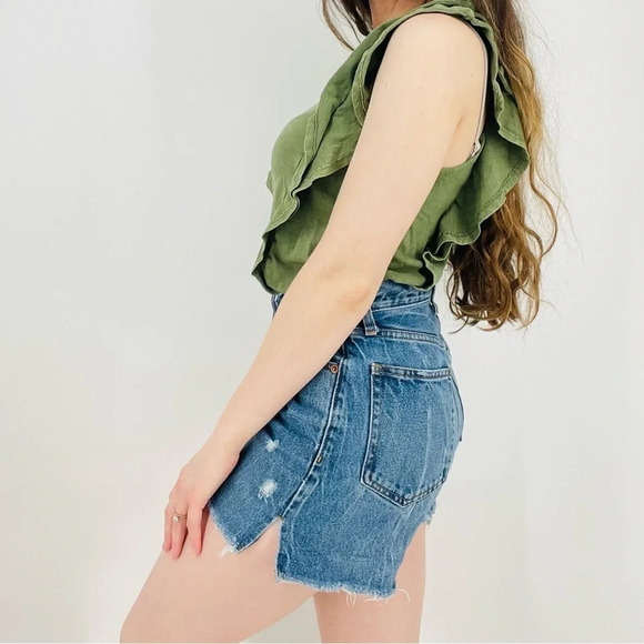 anthropologie eri + ali boho washed ruffle tank in moss green size s - Picture 4 of 6